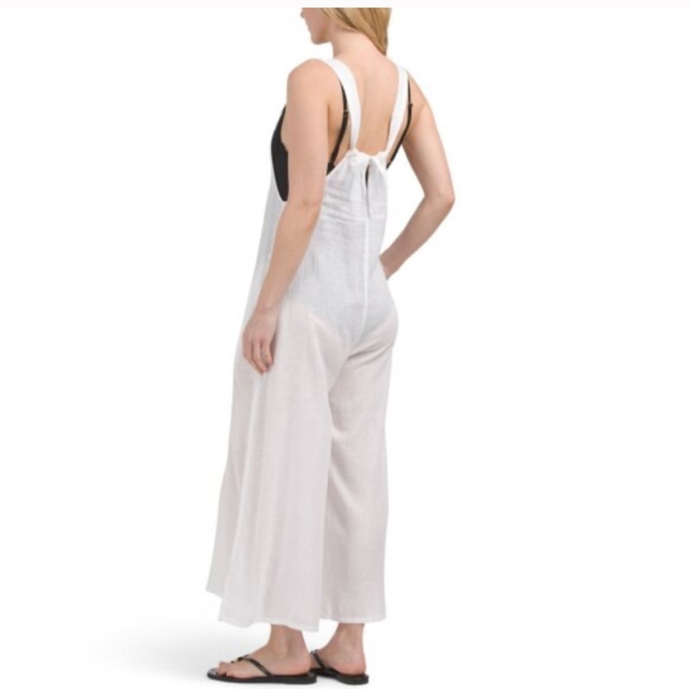 HAUTE HIPPIE STYLE Brilliant White Linen Blend Swimsuit Cover-up Jumpsuit - Picture 4 of 13